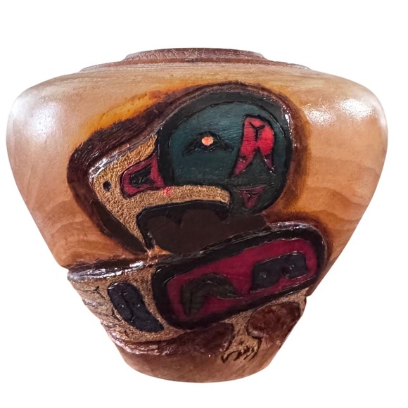 Handmade Other - Hand Carved Duck Wood Vase Pacific Northwest Native American Art Signed Campbell